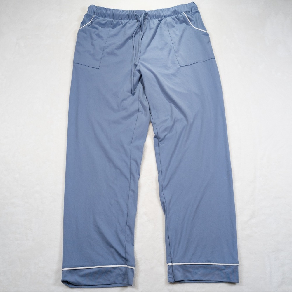 Lucky Brand Pajama Pants Women XL Blue Contrast Piping Relaxed Lounge Sleepwear